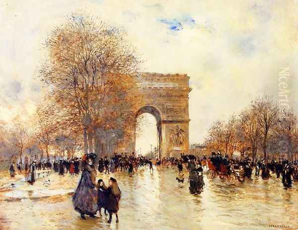 The Arc De Triomphe Autumn Effect Oil Painting by Jean-Francois Raffaelli