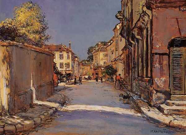 Village Street Oil Painting by Jean-Francois Raffaelli