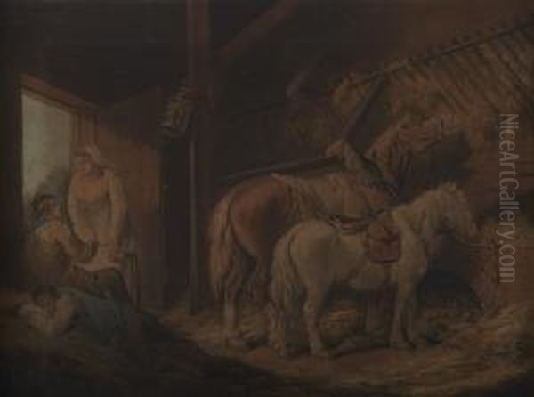 A Carrier's Stable Oil Painting by George Morland