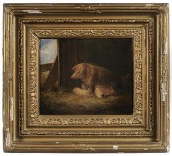 A Sow And Her Piglets Oil Painting by George Morland