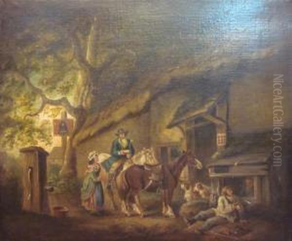 Outside The Silver Bell Inn Oil Painting by George Morland