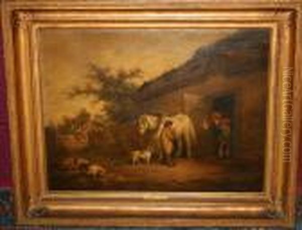 Figure And Horse In Harness With A Dog And Pigs Oil Painting by George Morland