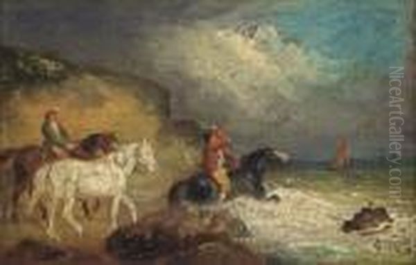 Figures On Horseback On A Shore Oil Painting by George Morland