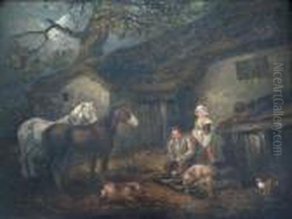 Feeding The Pigs Oil Painting by George Morland