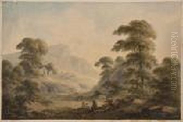 Rustic Figures In A Mountainous Landscape Oil Painting by George Morland