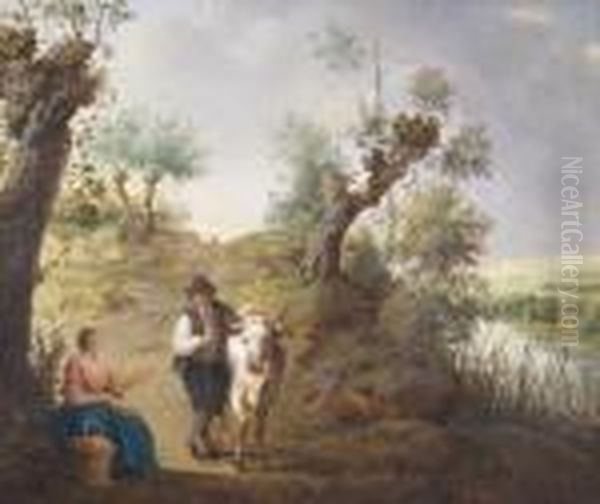 Traveller And Fruitseller On A Country Road Oil Painting by George Morland