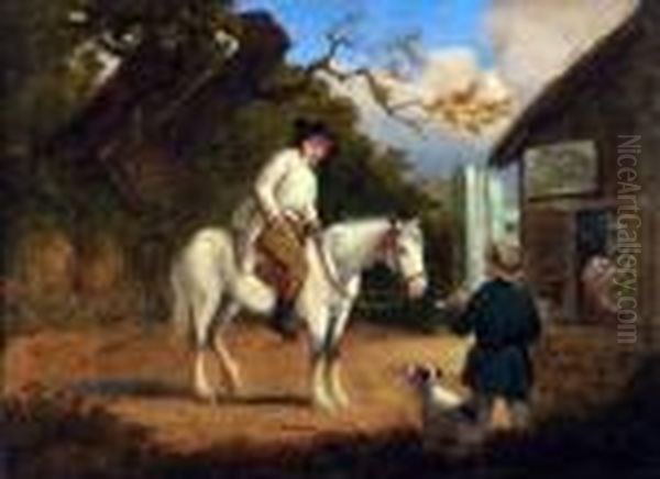 Figures, Horse And Dog Before An Inn Oil Painting by George Morland