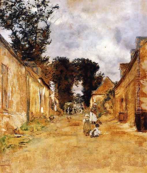 Street In A Rural Village Oil Painting by Jean-Francois Raffaelli