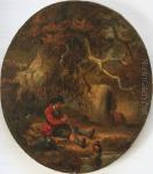 Man Seated By A Country Pool Oil Painting by George Morland