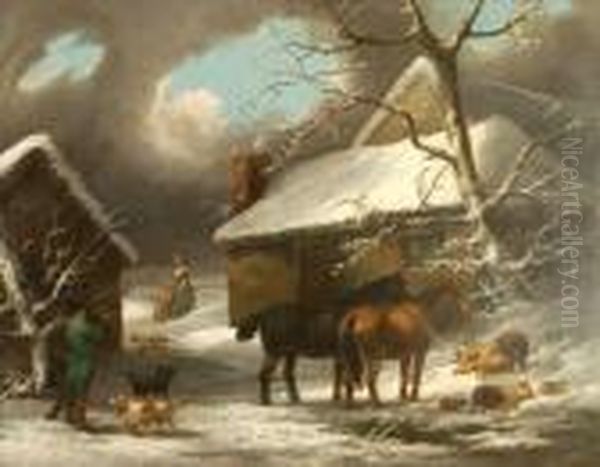 A Winter Scene With Figures Oil Painting by George Morland