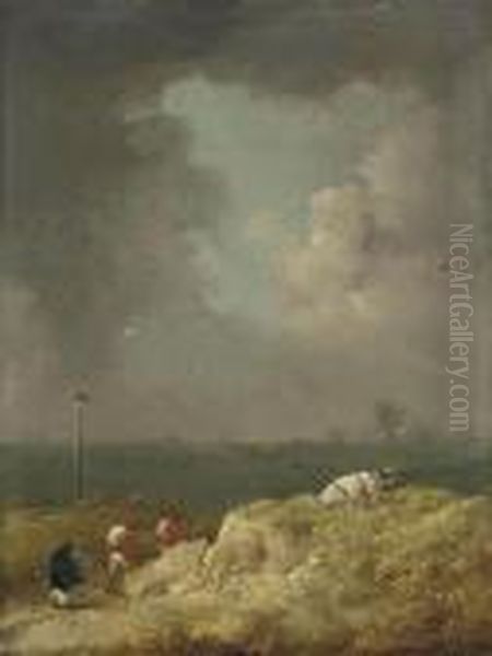 A Stormy Landscape With Officers And A Woman On A Track Oil Painting by George Morland