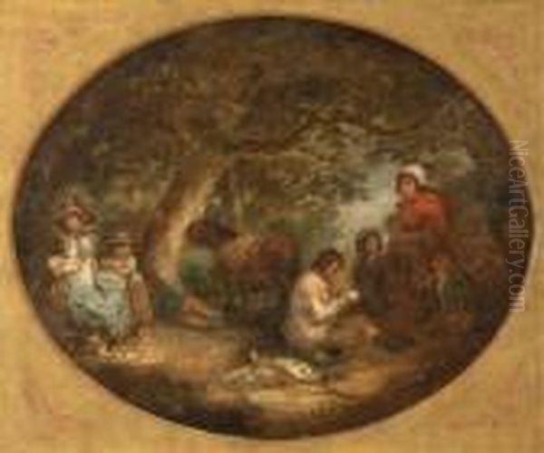 Travelers Resting In A Wooded Landscape Oil Painting by George Morland