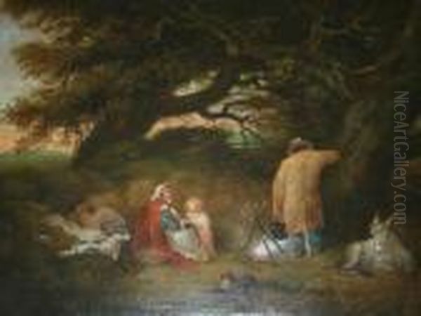 A Rustics' Woodland Camp Oil Painting by George Morland