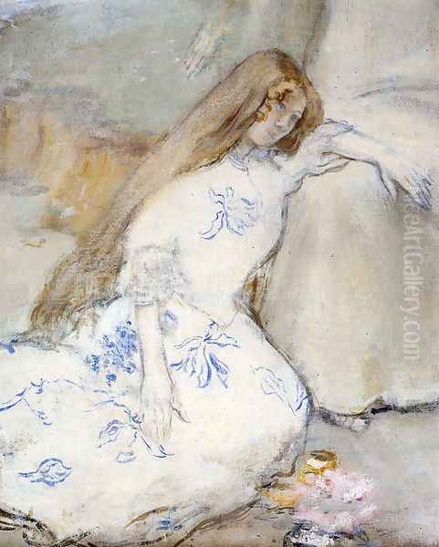 A Young Girl Resting Oil Painting by Jean-Francois Raffaelli