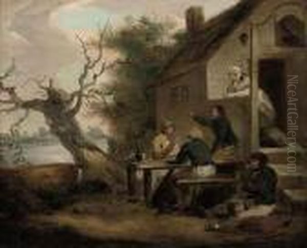 Sailors Conversing Outside An Inn, A River Beyond Oil Painting by George Morland