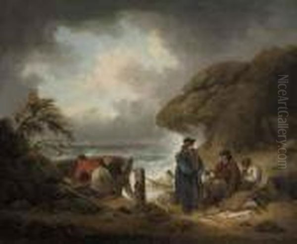 Bargaining For Fish Oil Painting by George Morland