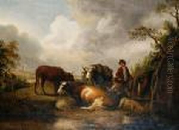 A Farmyard Scene Oil Painting by George Morland