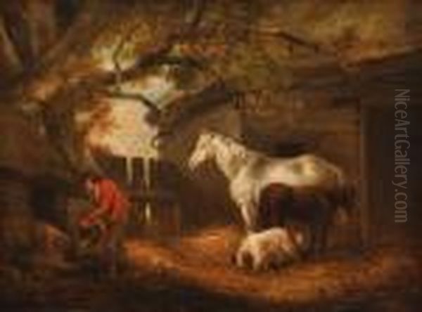 Barnyard Scene Oil Painting by George Morland