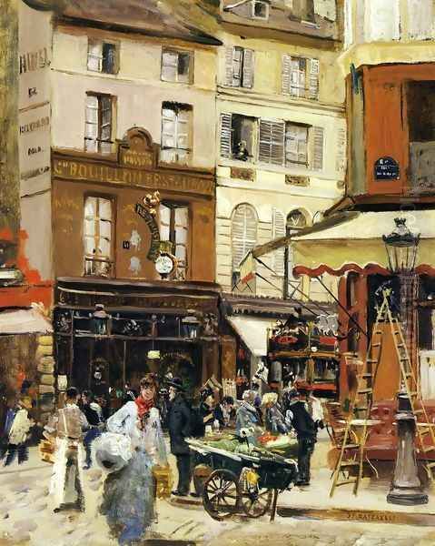 Rue de Montmartre Oil Painting by Jean-Francois Raffaelli