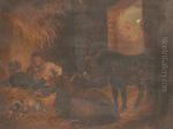 Figures In A Barn Oil Painting by George Morland