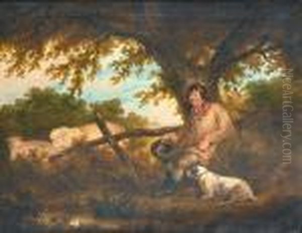 A Shepherd And His Dog Resting Beneath Atree Oil Painting by George Morland