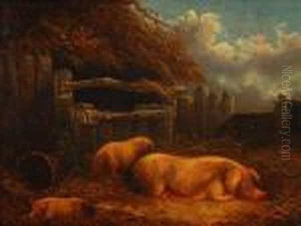 A Pigsty With A Sowand Her Piglets Oil Painting by George Morland