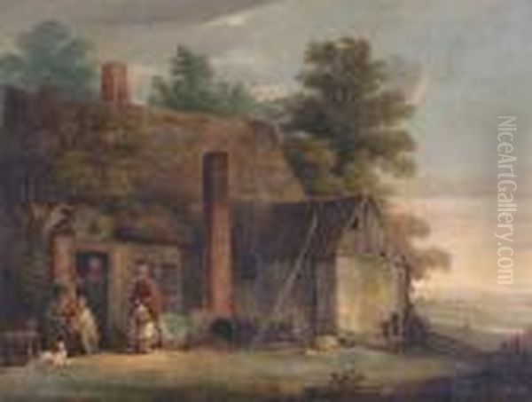 Travellers Outside The Bell Inn Oil Painting by George Morland