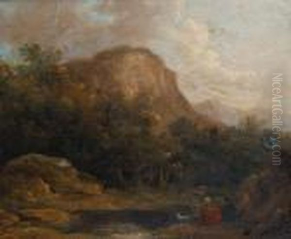 Figures On A Riverbank Oil Painting by George Morland