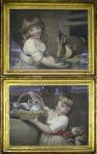 Small Child Feeding A Rabbit Oil Painting by George Morland