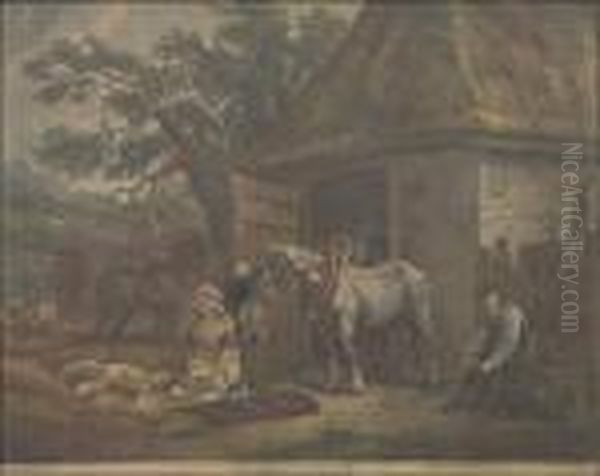 Feeding The Pigs Oil Painting by George Morland