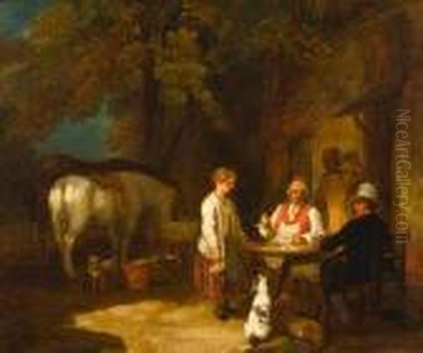 Figures Outside A Hostelery Oil Painting by George Morland