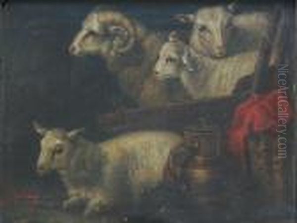 Ewes And Lambs Oil Painting by George Morland