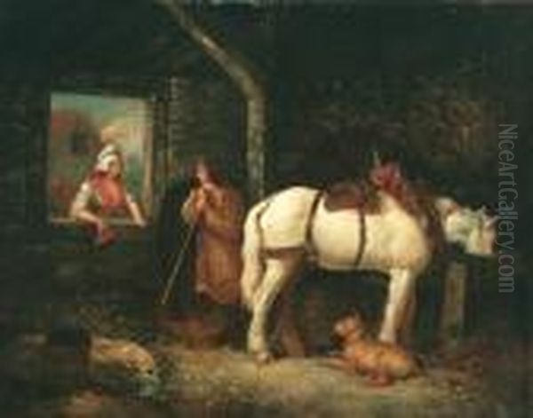 Conversation In A Stable Oil Painting by George Morland