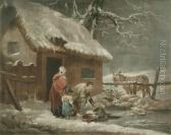 Breaking The Ice Oil Painting by George Morland