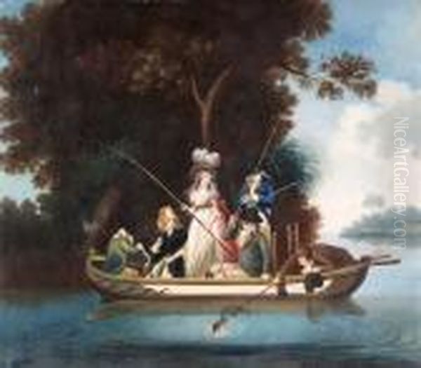 A Party Angling In A Punt Oil Painting by George Morland