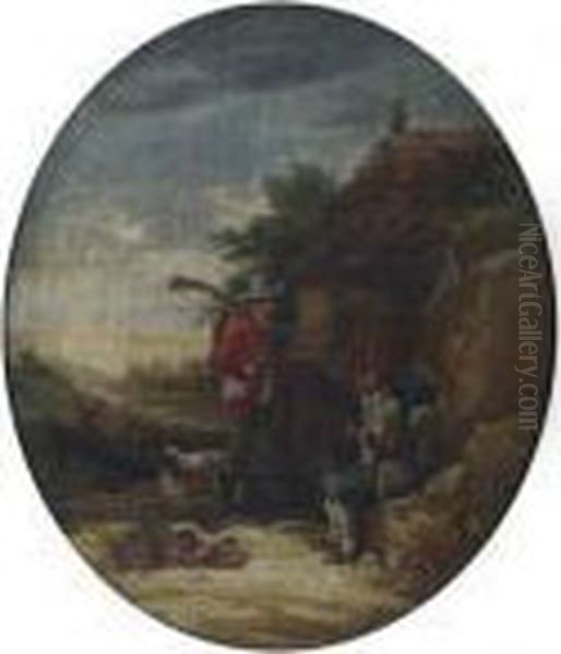 Le Chasseur Et Le Colporteur A La Porte De La Chaumiere Oil Painting by George Morland