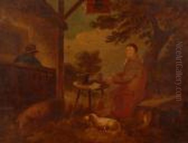 Artist Outside The Bell Inn Oil Painting by George Morland