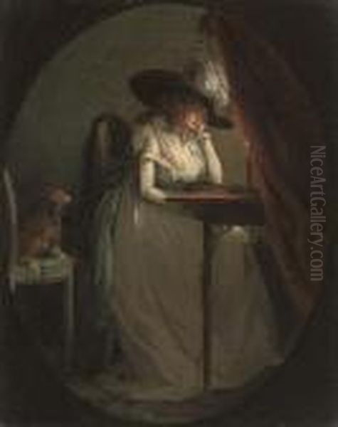 A Lady Seated At Her Escritoire Oil Painting by George Morland