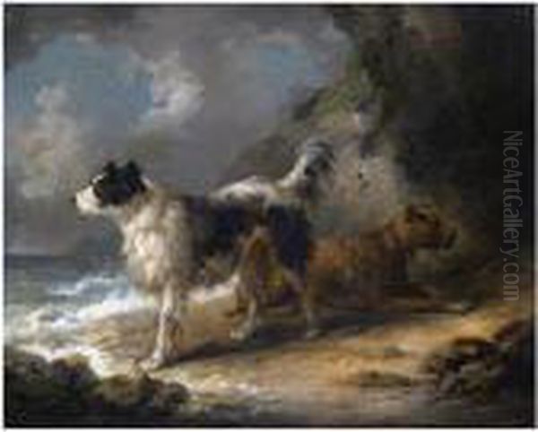 Dogs On The Coast Oil Painting by George Morland