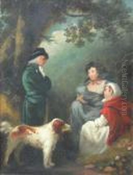 A Woodland Landscape With Figures Oil Painting by George Morland