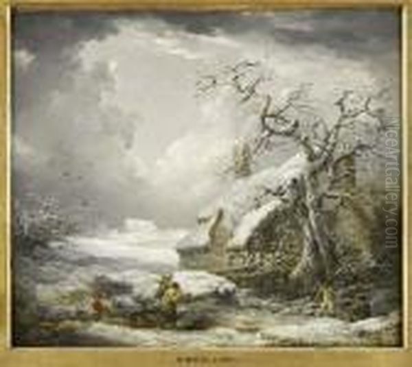 Gathering Firewood In A Snow Covered Landscape by George Morland