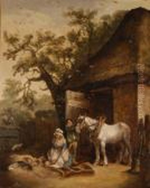 Farmyard Scene Oil Painting by George Morland