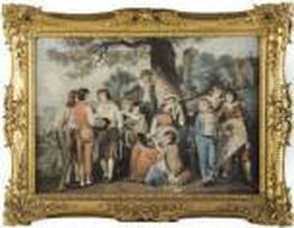 Children Playing In Exterior And Interior Oil Painting by George Morland