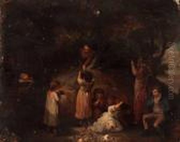 Children In A Woodland Oil Painting by George Morland