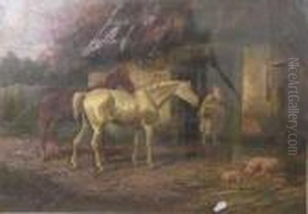 A Figure With Horse Outside A Cottage Door Oil Painting by George Morland