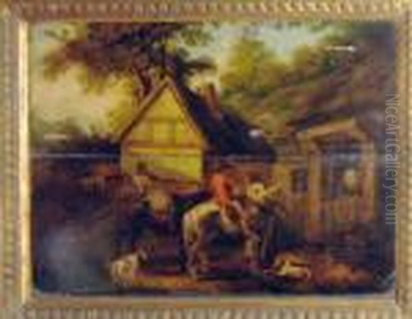 Figures At A Barn Oil Painting by George Morland