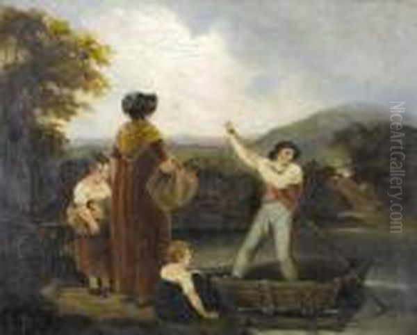 Uferpartie Mit Junger Familie Oil Painting by George Morland