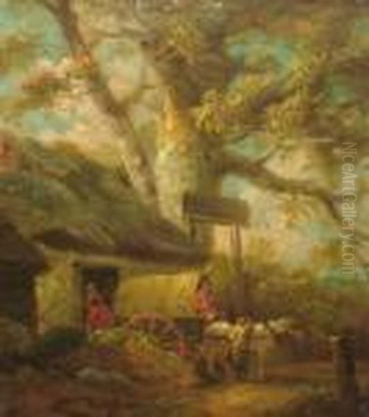 Travellers With A Cart And Horse By An Inn Withwoodland Oil Painting by George Morland