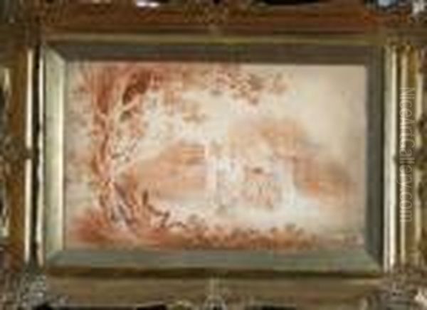 An Old Watermill - Sepia, With Signature Oil Painting by George Morland