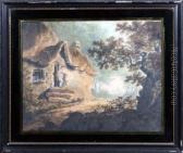 A Rural Cottage Oil Painting by George Morland